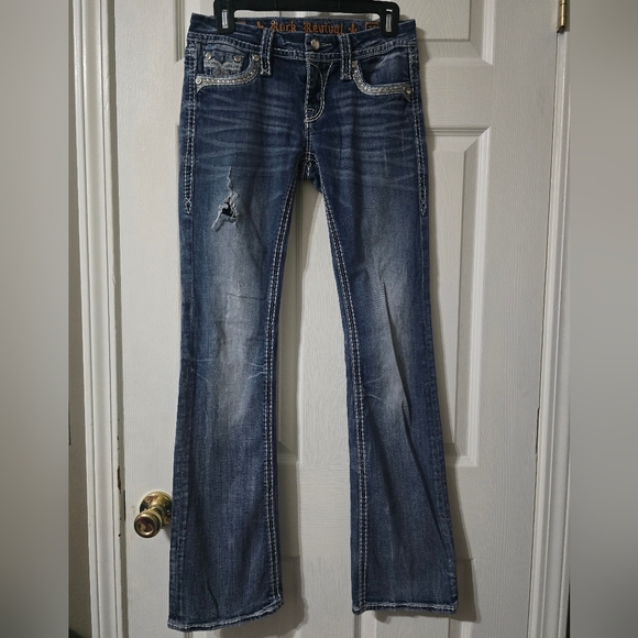Rock Revival Sherry Bootcut B4 Low Rise Stretch Embellished Jeans, Size 27. - Picture 2 of 16